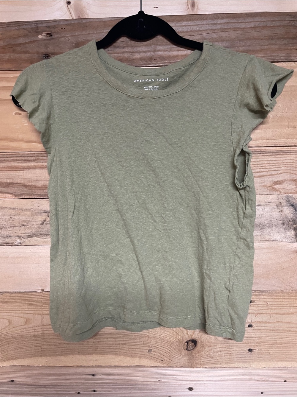 American Eagle Outfitters size XXS Green Flutter Sleeve Soft Relaxed Fit T-shirt